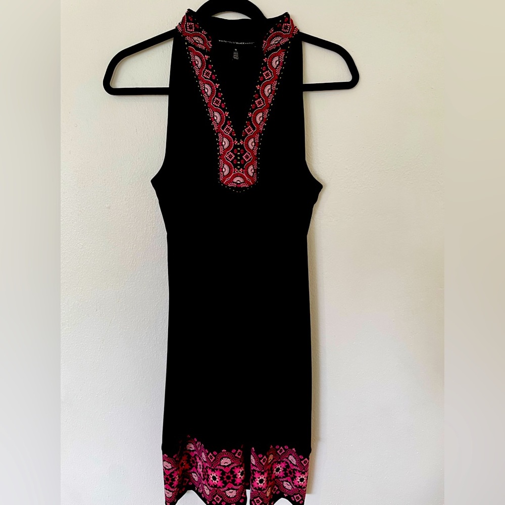 White House Black Market A line black embroidered dress size Medium